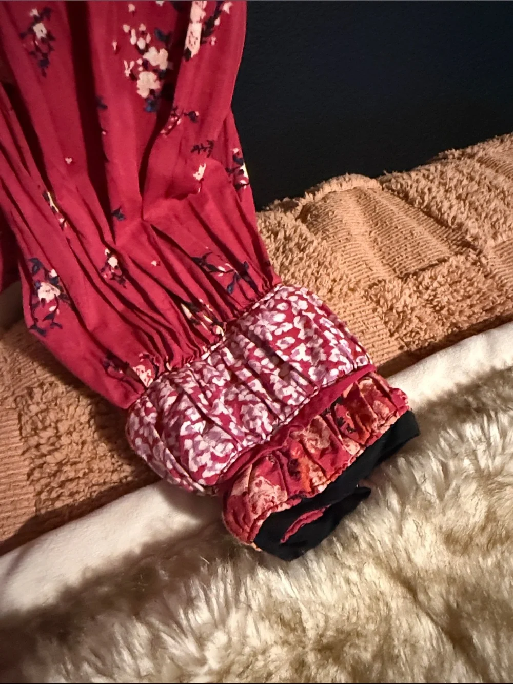 Free People Dark RedPeasant Blouse size small long sleeve